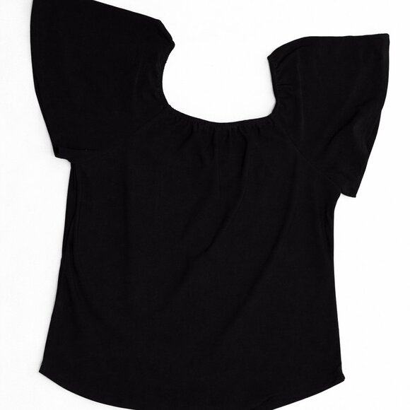 Monteau Black Button-Front Blouse | Women’s Square Neck Short Sleeve Top - Picture 3 of 4